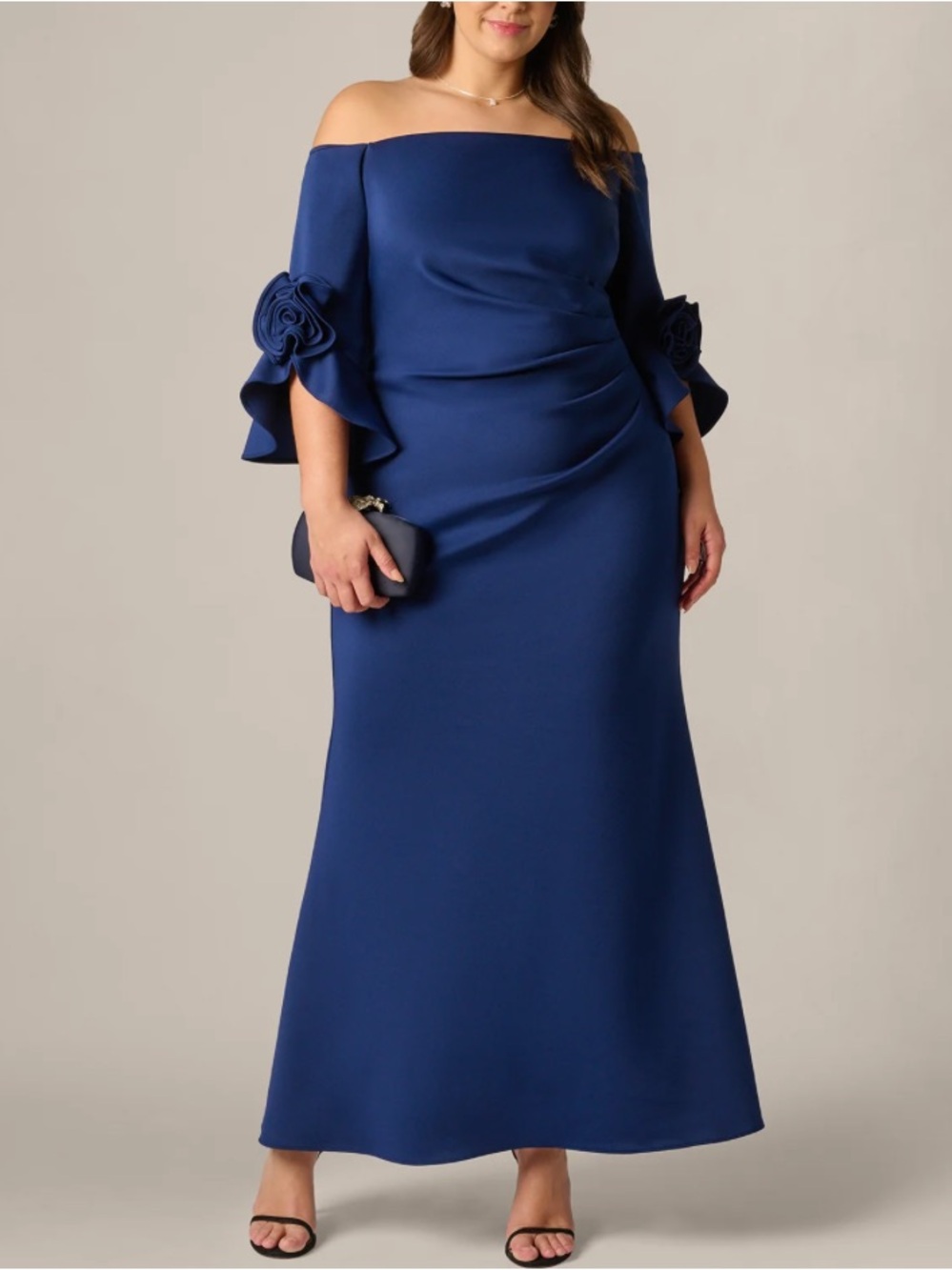 NWT Adrianna Papell Plus Size Off The Shoulder Bell Sleeve Rosette Gown 18